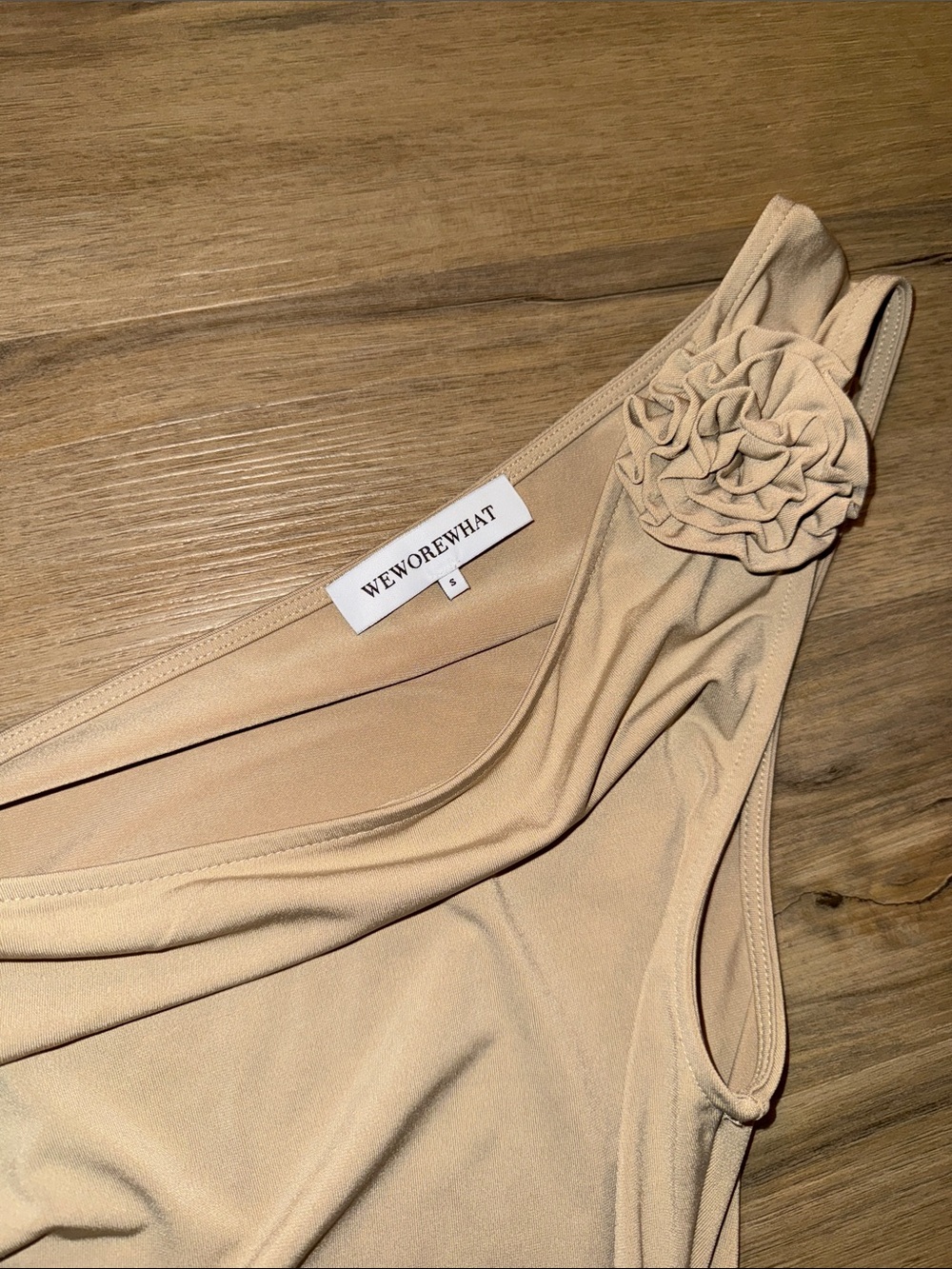 WeWoreWhat Asymmetrical One-Shoulder Beige Top with Floral Details - Picture 2 of 2